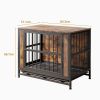 Dog Crate Furniture, Wooden Dog Crate Table, 32.8" Dog Kennel with 2 Sliding Doors and Thick Iron Door Frame