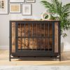 Dog Crate Furniture, Wooden Dog Crate Table, 32.8" Dog Kennel with 2 Sliding Doors and Thick Iron Door Frame